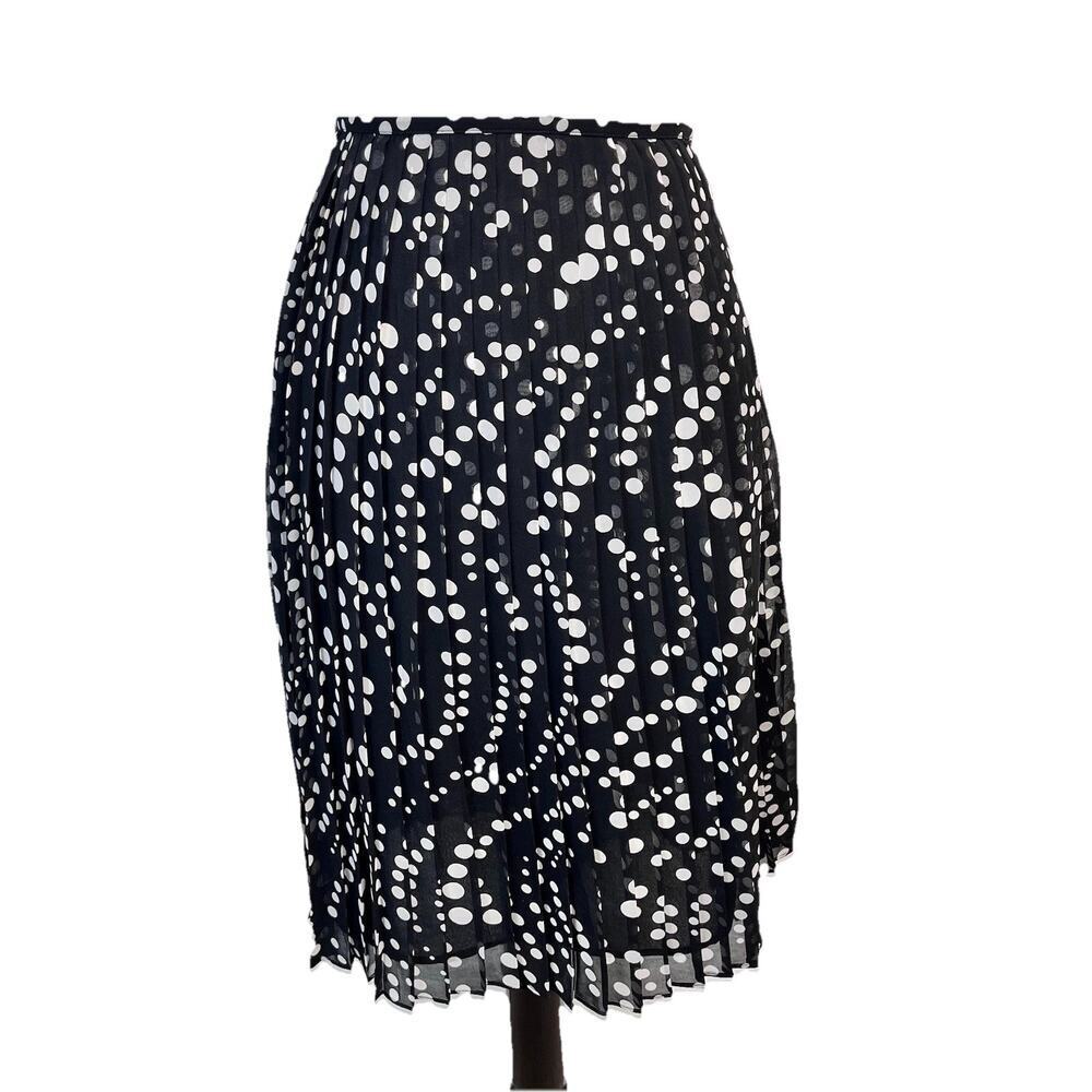 Jones New York Skirt sz 14 Black White Sheer Polka Dots Pleats Knee Minnie Mouse